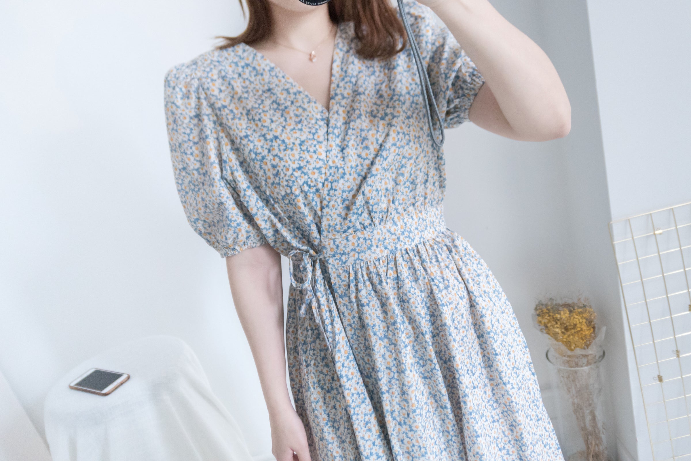 BabyBlue 耀眼藍色粉蝶花假腰帶小蓬裙, Dress/ DS8687