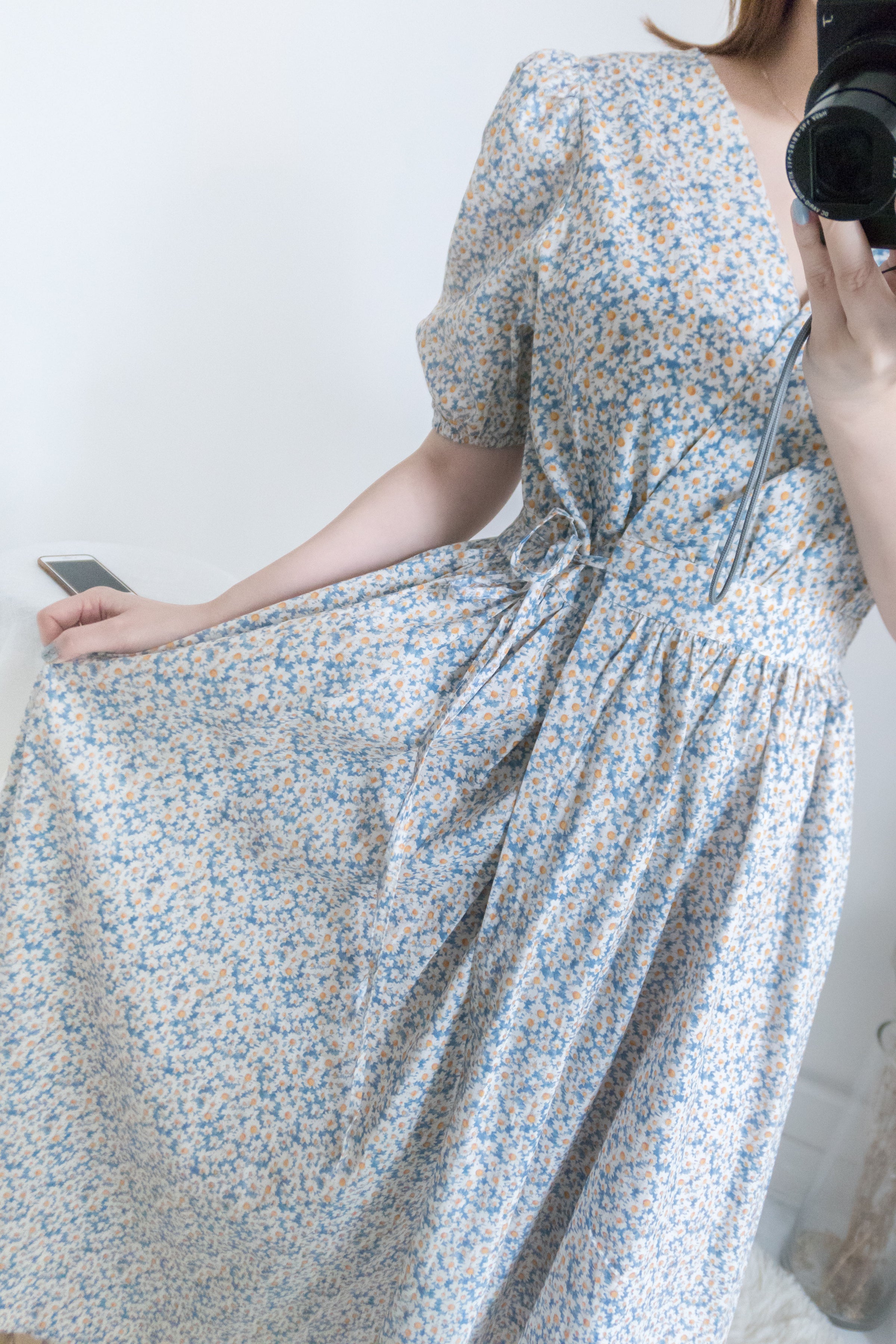 BabyBlue 耀眼藍色粉蝶花假腰帶小蓬裙, Dress/ DS8687