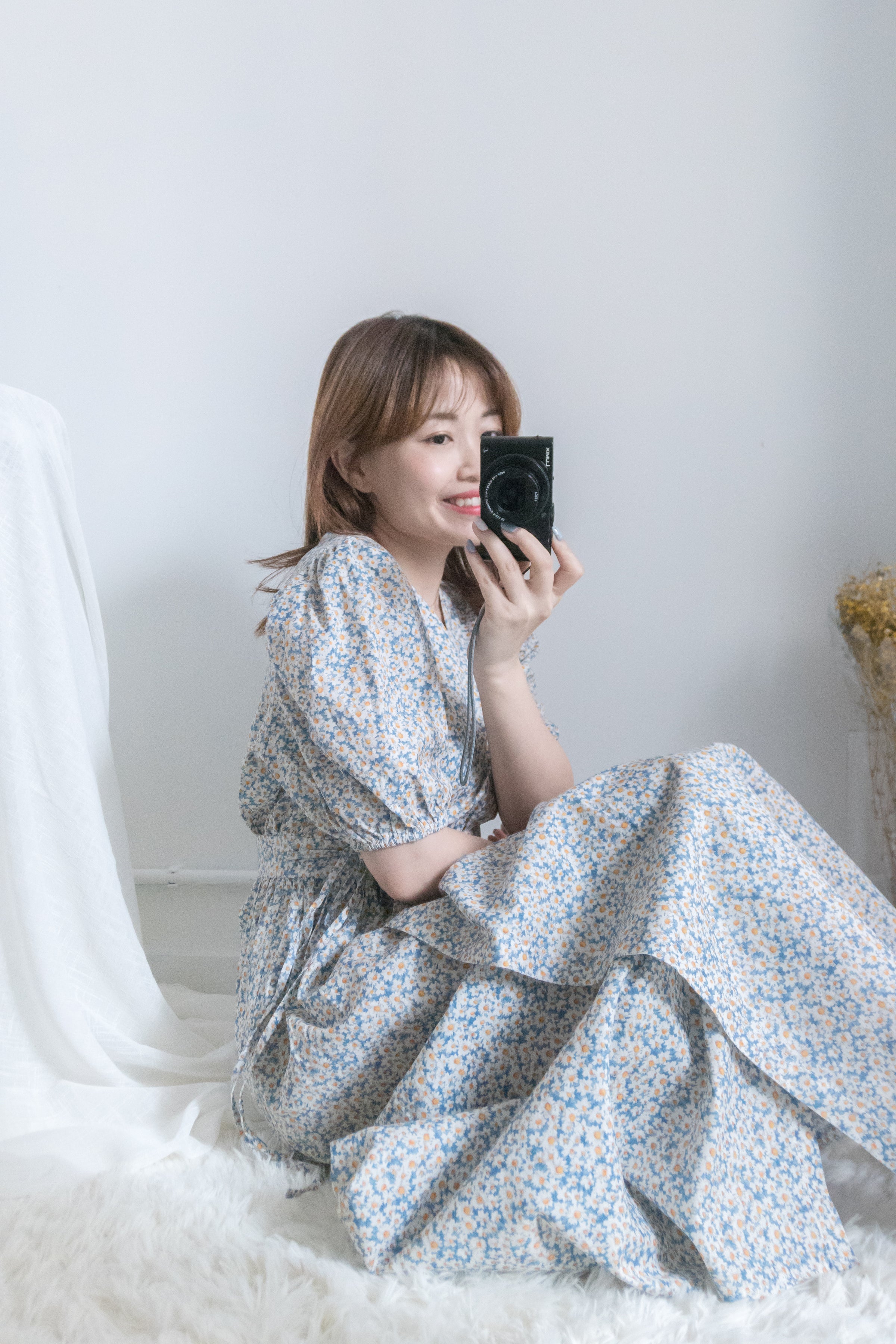 BabyBlue 耀眼藍色粉蝶花假腰帶小蓬裙, Dress/ DS8687