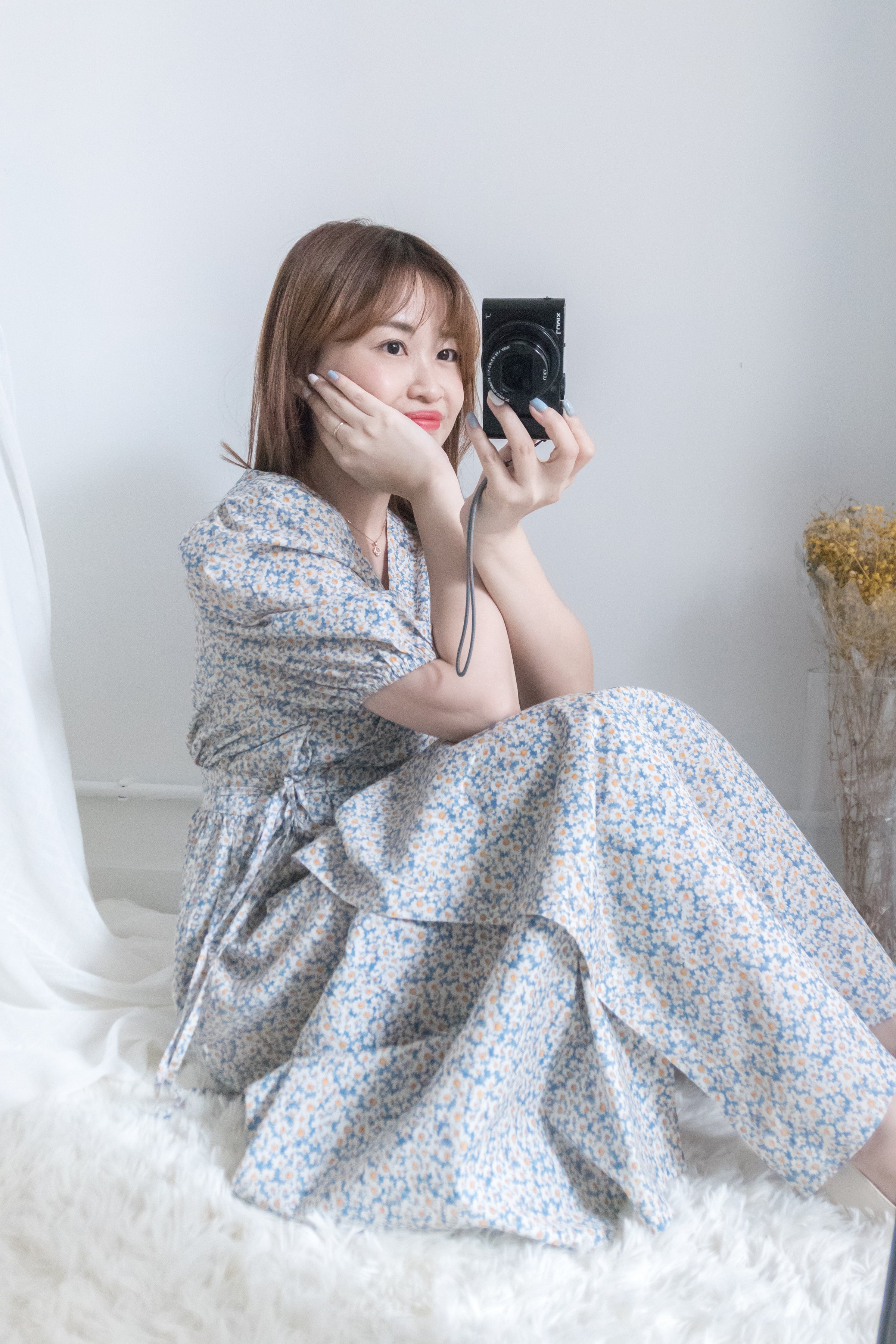 BabyBlue 耀眼藍色粉蝶花假腰帶小蓬裙, Dress/ DS8687