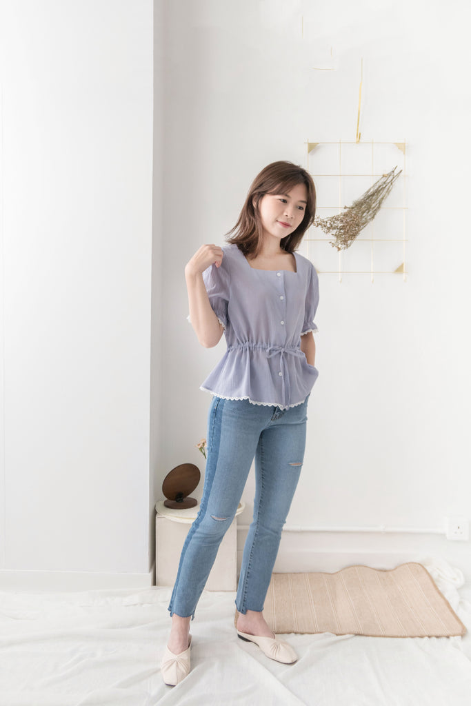 Side border 全條彈性低調小破洞雙色牛仔褲, Jeans/ PT8281
