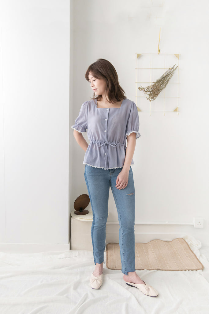 Side border 全條彈性低調小破洞雙色牛仔褲, Jeans/ PT8281