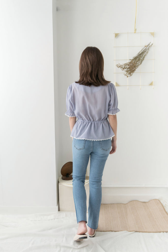 Side border 全條彈性低調小破洞雙色牛仔褲, Jeans/ PT8281