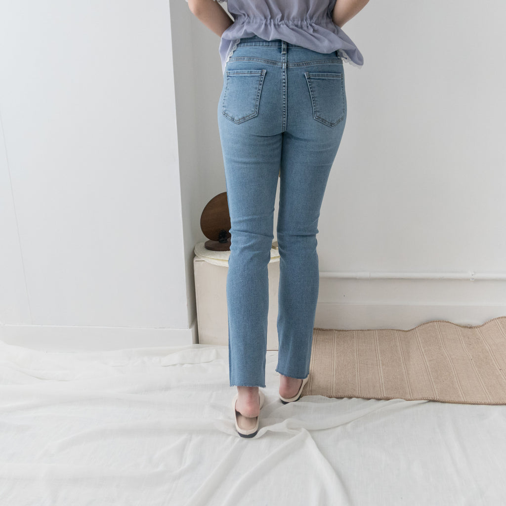 Side border 全條彈性低調小破洞雙色牛仔褲, Jeans/ PT8281