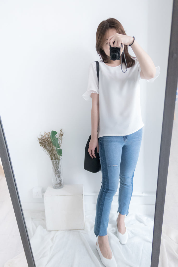 Side border 全條彈性低調小破洞雙色牛仔褲, Jeans/ PT8281