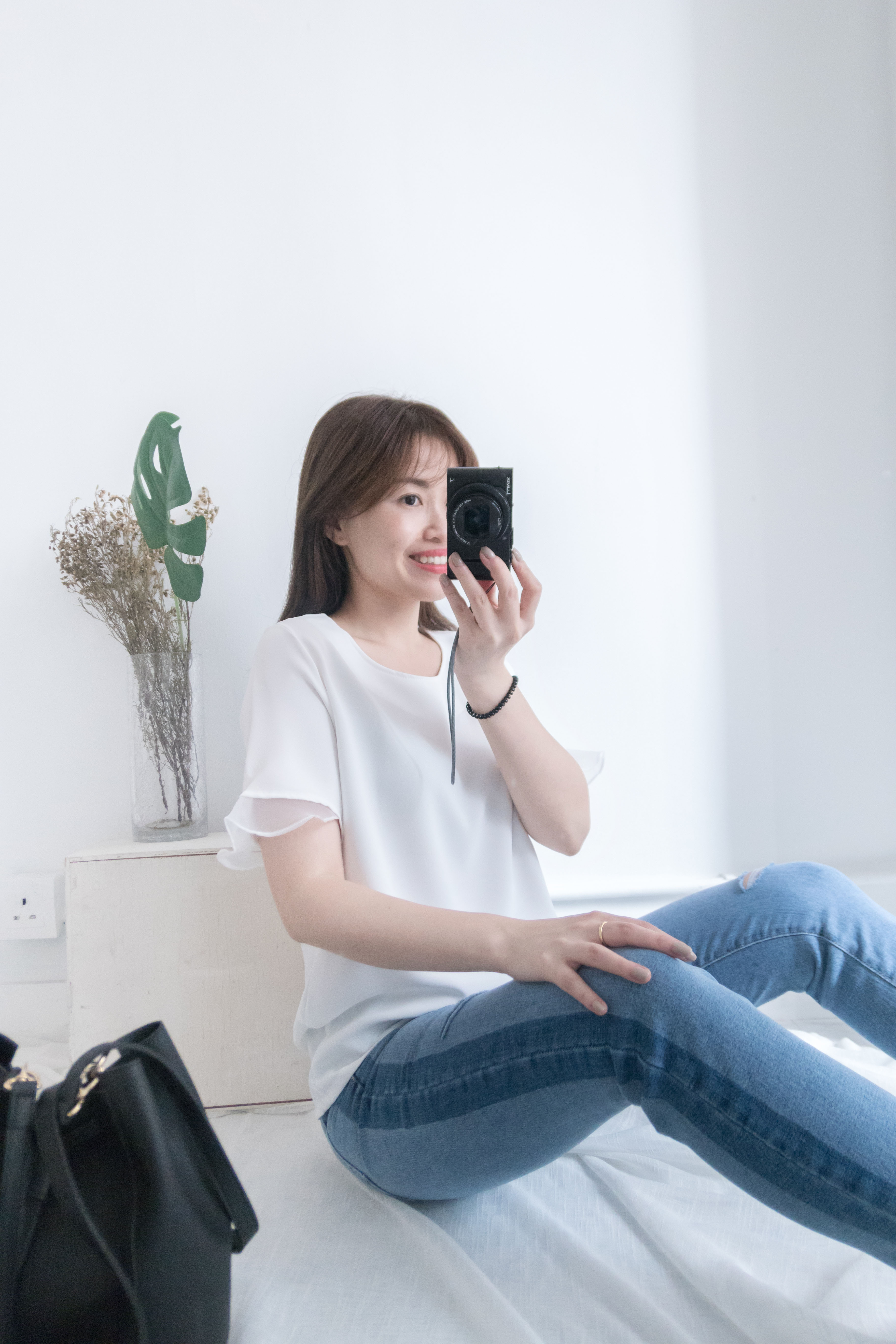 Side border 全條彈性低調小破洞雙色牛仔褲, Jeans/ PT8281