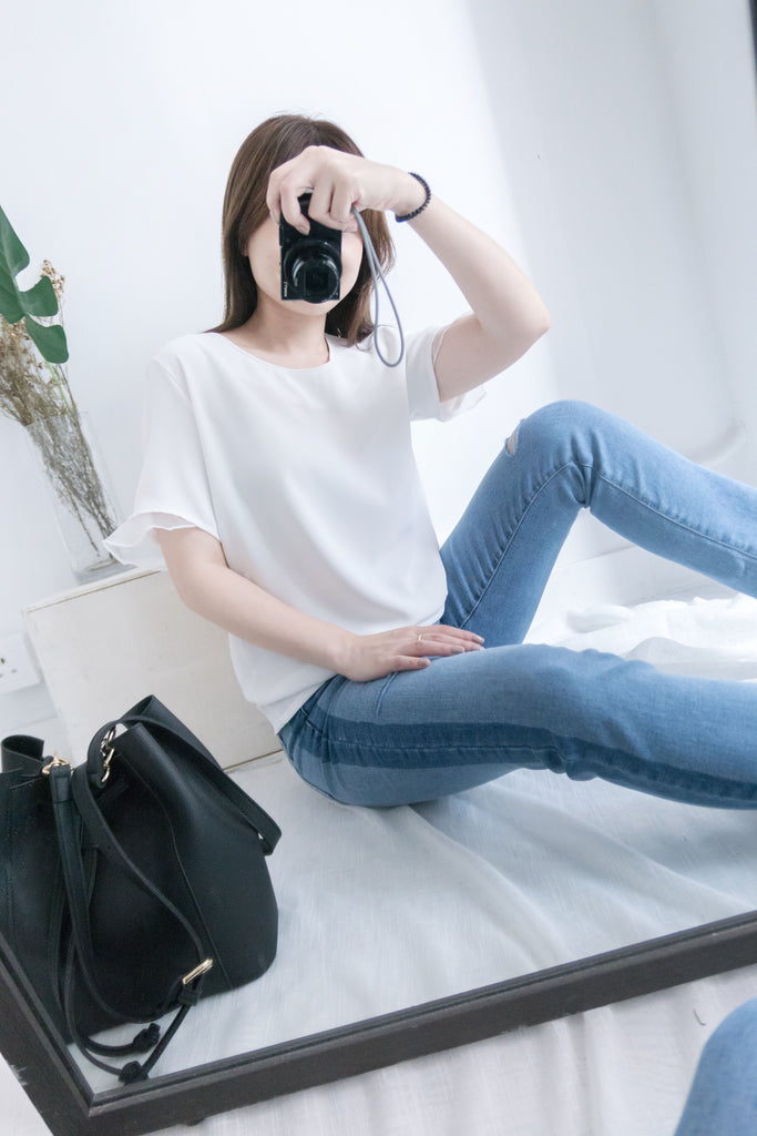 Side border 全條彈性低調小破洞雙色牛仔褲, Jeans/ PT8281