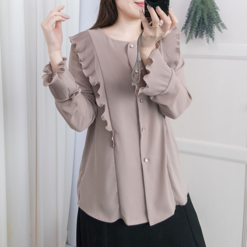 Ruffle 粉杏雪紡百褶波浪衫身手袖, Blouse/ BU8623