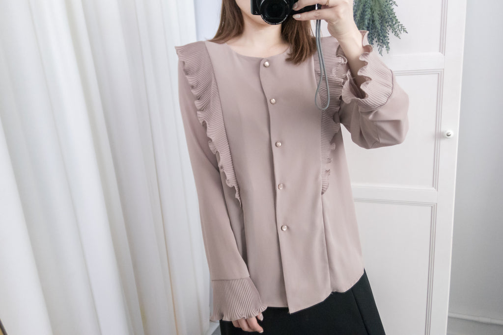 Ruffle 粉杏雪紡百褶波浪衫身手袖, Blouse/ BU8623