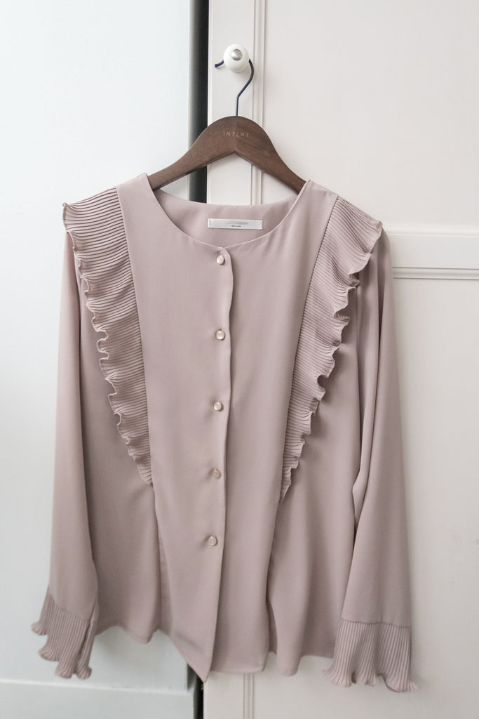 Ruffle 粉杏雪紡百褶波浪衫身手袖, Blouse/ BU8623
