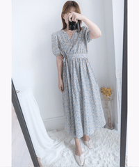 BabyBlue 耀眼藍色粉蝶花假腰帶小蓬裙, Dress/ DS8687