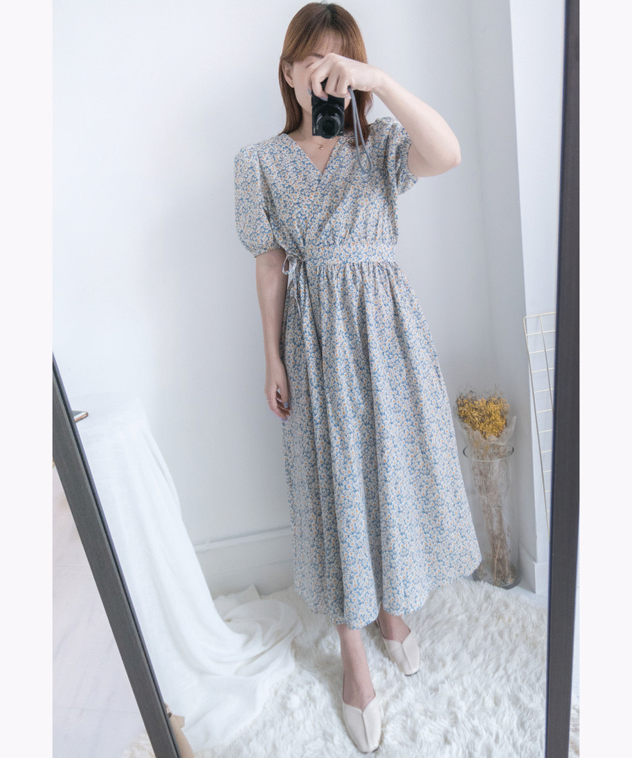 BabyBlue 耀眼藍色粉蝶花假腰帶小蓬裙, Dress/ DS8687