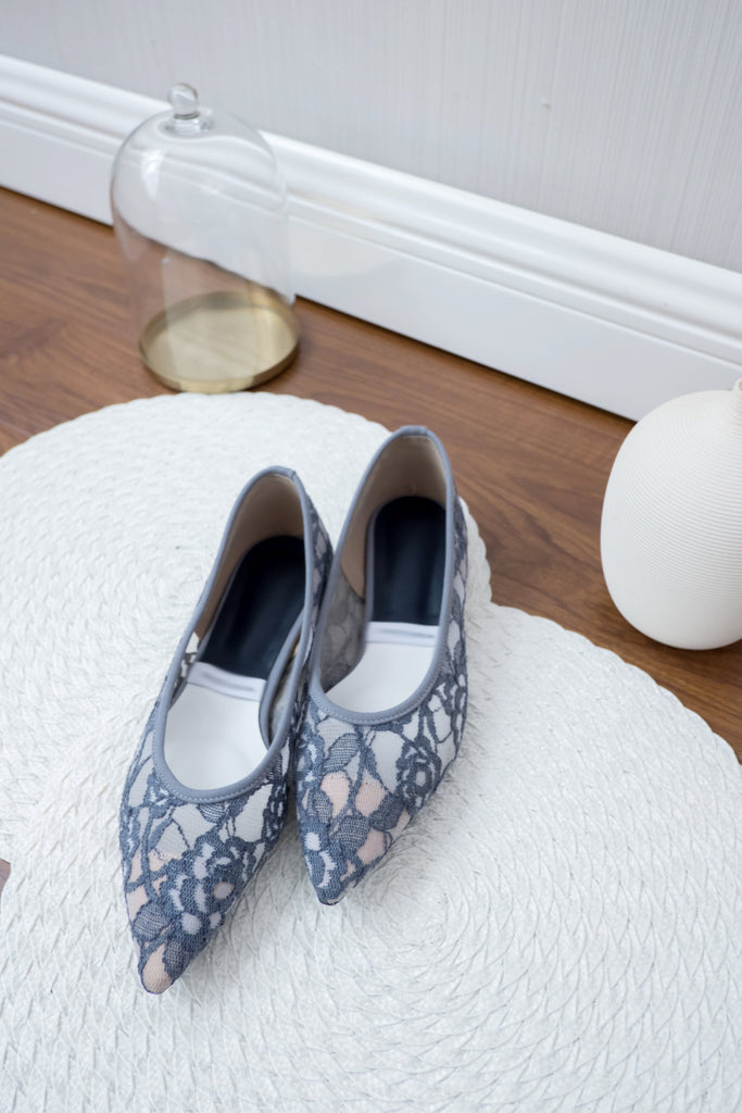Greyishblue-Lace 內裡透視優雅蕾絲, Pointed shoes/ SH8058