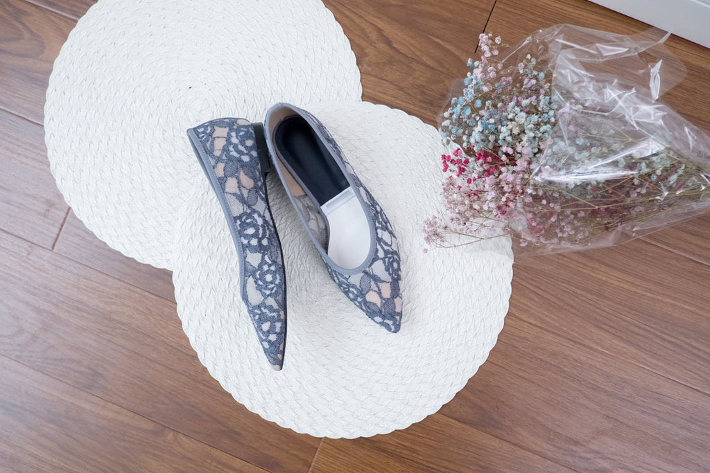 Greyishblue-Lace 內裡透視優雅蕾絲, Pointed shoes/ SH8058