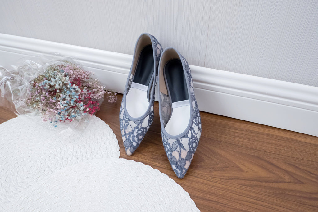 Greyishblue-Lace 內裡透視優雅蕾絲, Pointed shoes/ SH8058