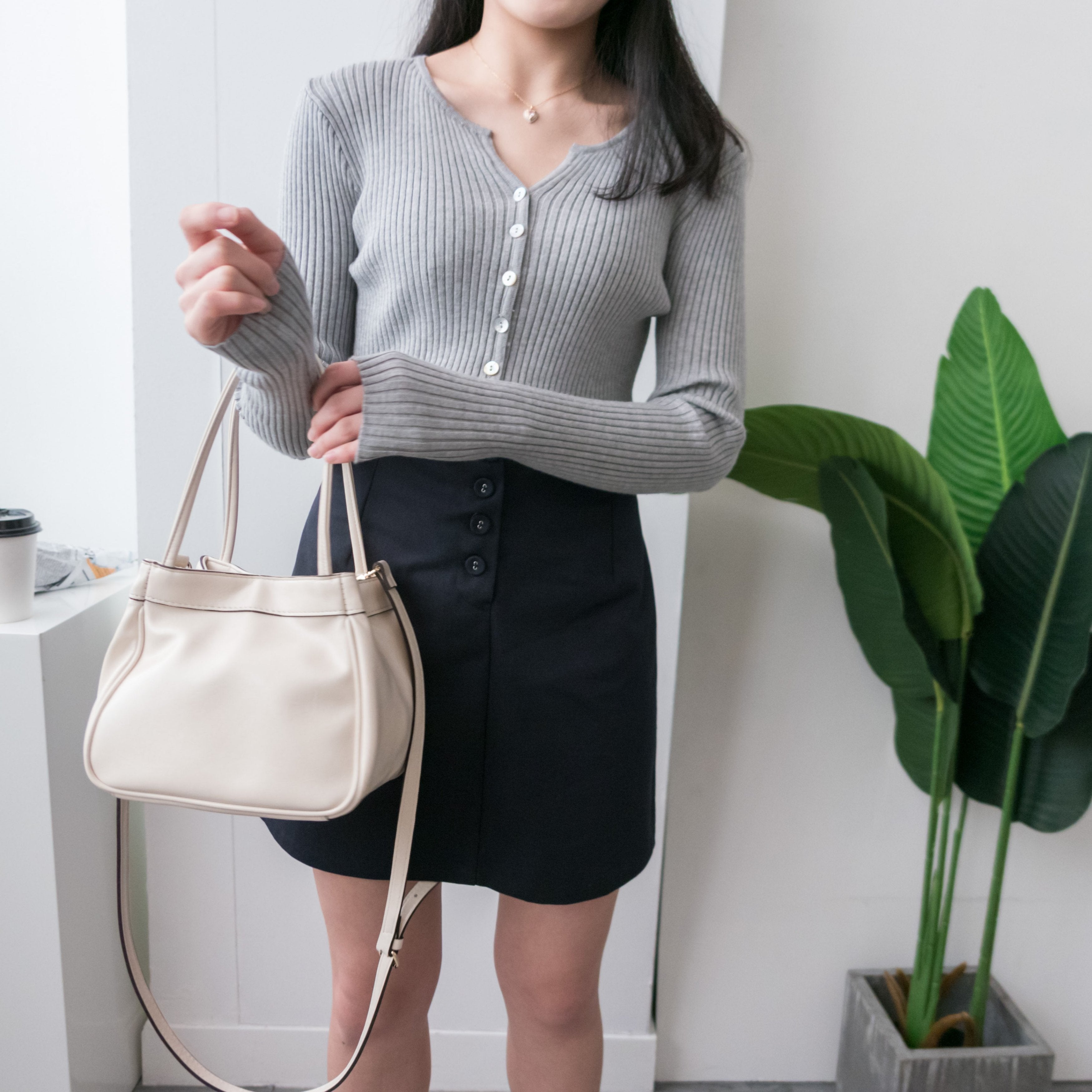 Agnes 小開領密鈕扣修身直紋上衣, Cardigan/ TP8719