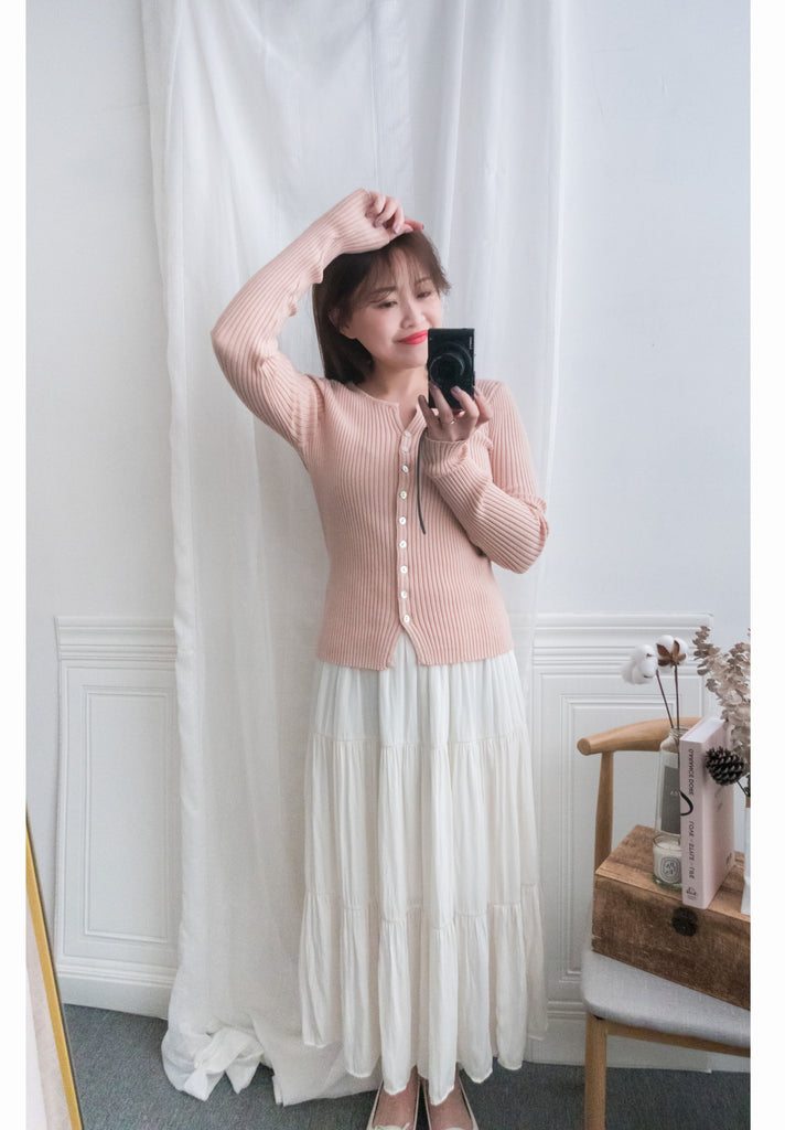 Agnes 小開領密鈕扣修身直紋上衣, Cardigan/ TP8719