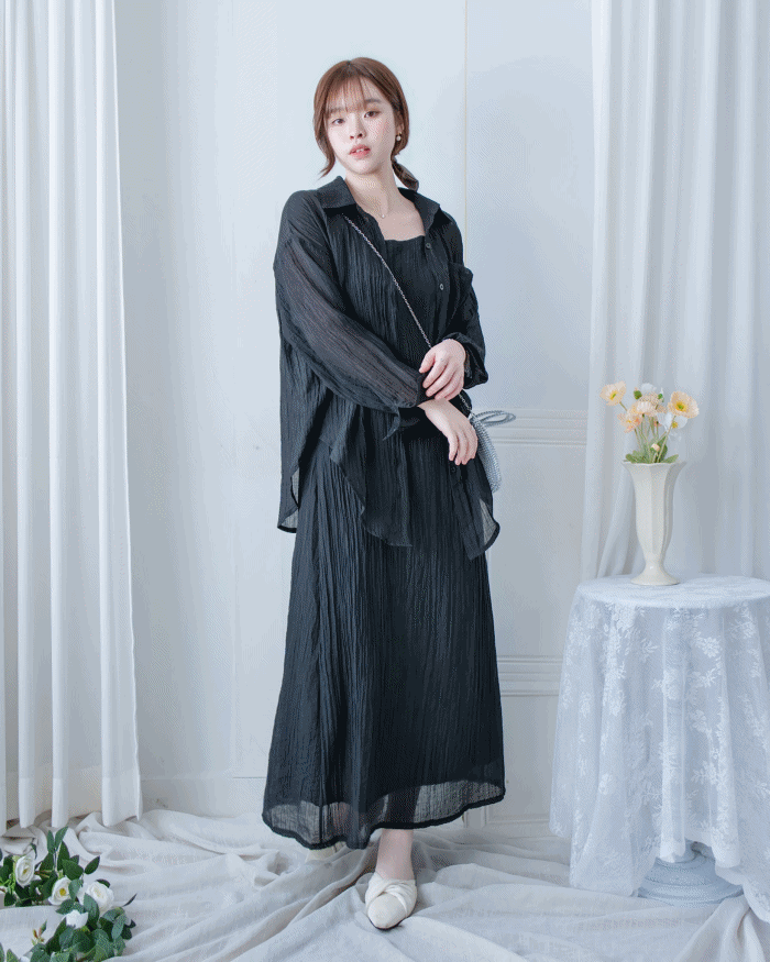 Vest Dress Set 輕盈紋理吊帶連身裙套裝/ SE8110