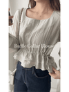 Ruffle Collar Blouse 微光澤顯鎖骨方領修腰上衣/ BU9121