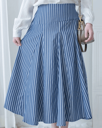 Blue Striped Skirt 法藍色細條紋腰間微修傘裙/ SK8937