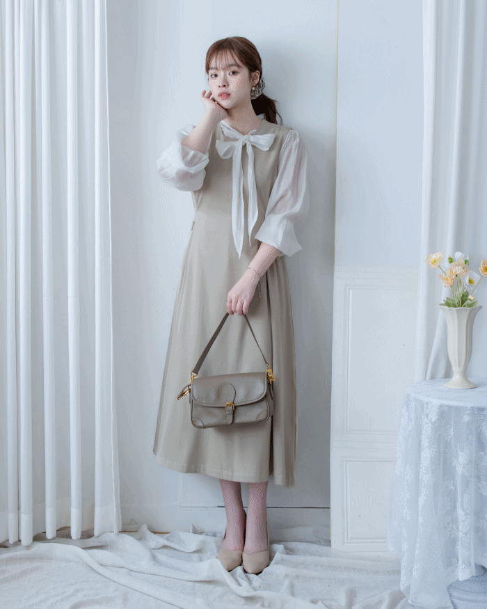 Button Waist Dress 輕復古雙鈕扣修腰背心裙/ DS1102