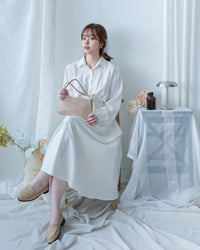 Shirt Dress 知性翻領橡筋腰線微絨連衣裙/ DS1195