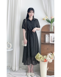 [Intent x Korea label] Rhombus Dress  菱形印花雪紡隨性口袋連身裙/ DS9987