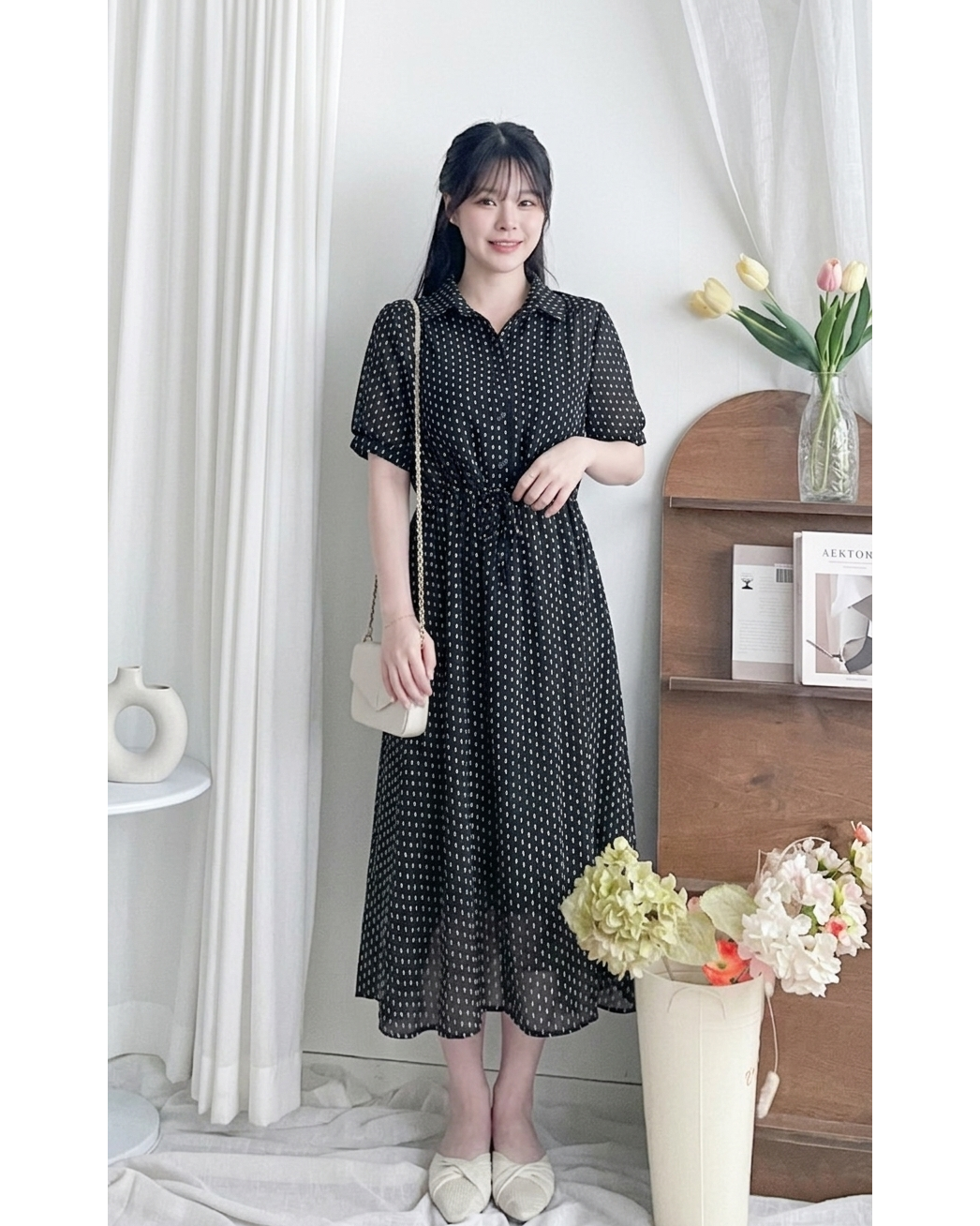 [Intent x Korea label] Rhombus Dress  菱形印花雪紡隨性口袋連身裙/ DS9987