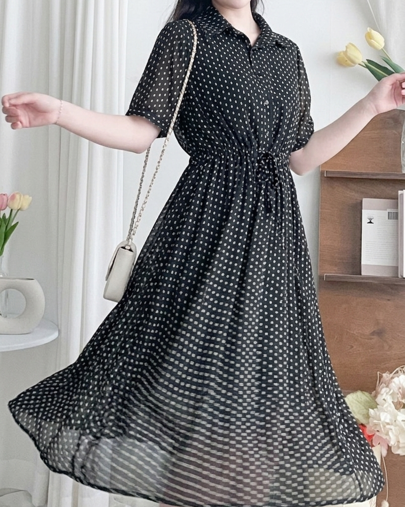 [Intent x Korea label] Rhombus Dress  菱形印花雪紡隨性口袋連身裙/ DS9987