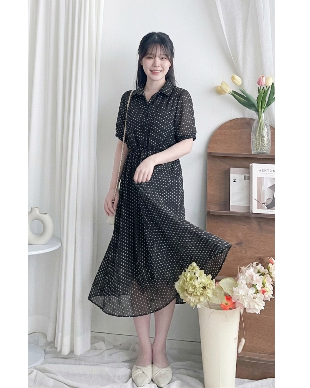 [Intent x Korea label] Rhombus Dress  菱形印花雪紡隨性口袋連身裙/ DS9987