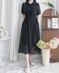 [Intent x Korea label] Rhombus Dress  菱形印花雪紡隨性口袋連身裙/ DS9987