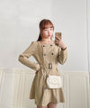 Trench 方領風衣雙排鈕雲石腰帶連身裙, Dress/ DS9333 （navy sold out)