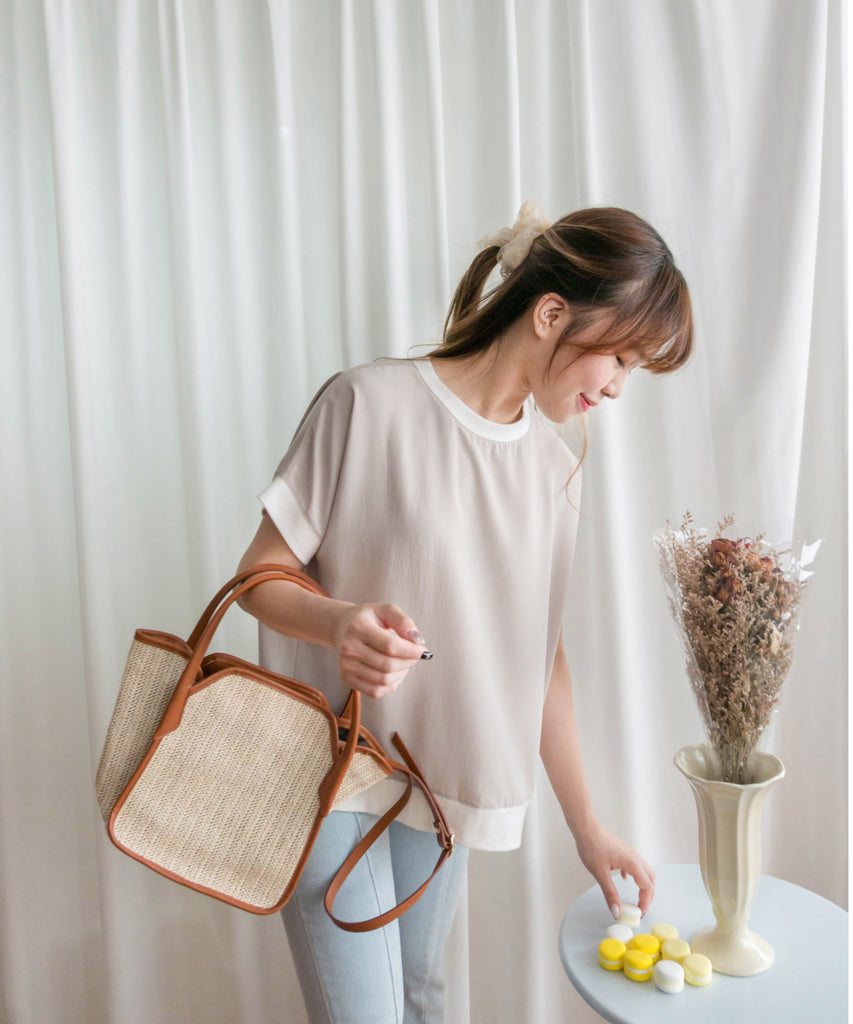 Chiffon SweaterShirt 雙拼色不規則設計雪紡衛衣, Blouse/ TP8890 (beige sold out)