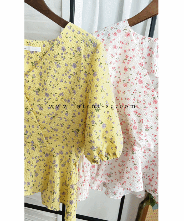 Cherry Sakura 浪漫櫻花點點疊領修腰, Blouse/ BU8958
