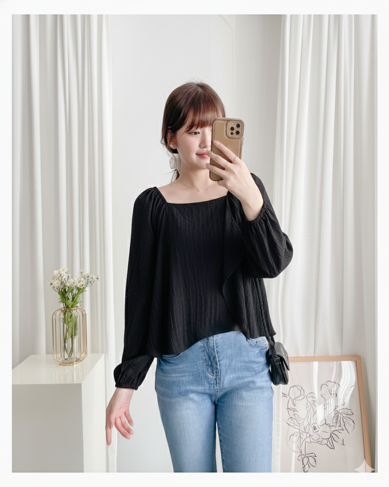 Chiffon Blouse 方領不規則衣身飄逸上衣/ BU9124