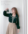 Wonderland 絨面皺褶方領輕優雅上衣, Blouse/ BU8987 (pink sold out)
