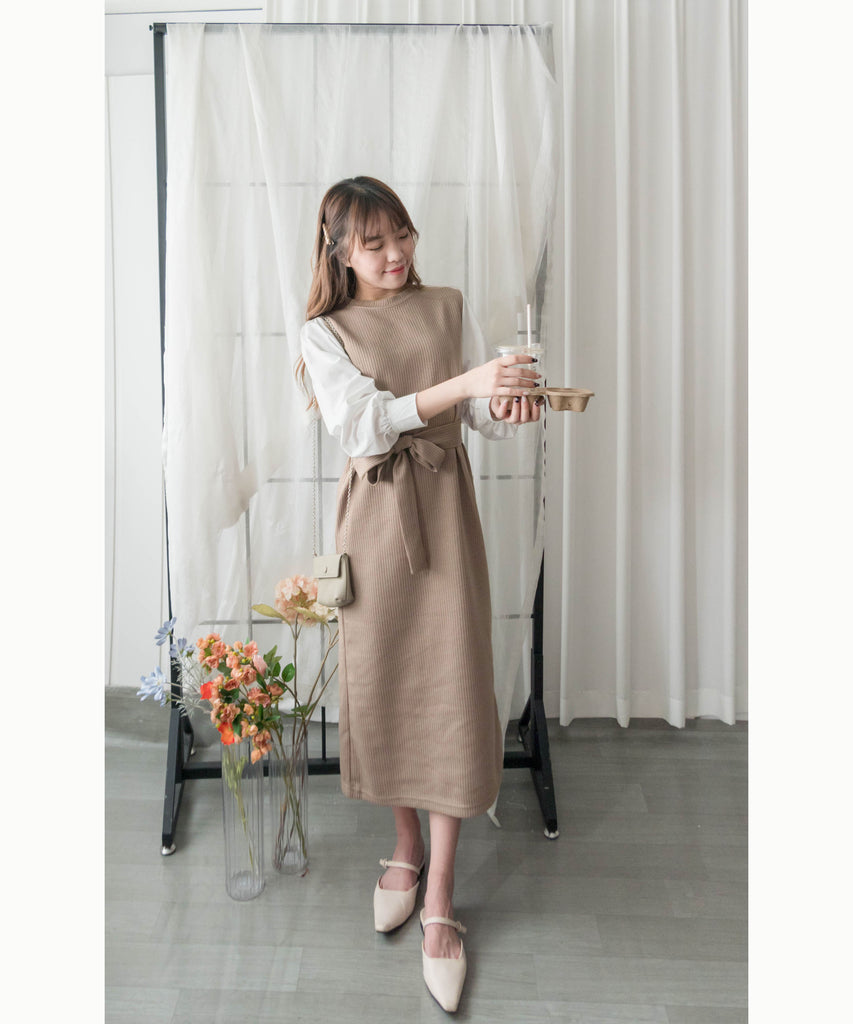 Knit Shirt 知性假兩件恤衫加彈性針織背心連身裙, Dress/ DS9326