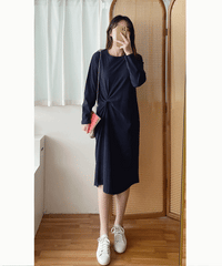 <<✈️𝔽𝔸𝕊𝕋 ℝ𝔼𝕊𝕋𝕆ℂ𝕂 best>> Navy Twist 深藍色側扭紋舒適棉質連身裙, Dress/ DS9356