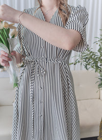 [限量現貨回歸] Stripe Dress 條紋V領連身裙/ DS9931