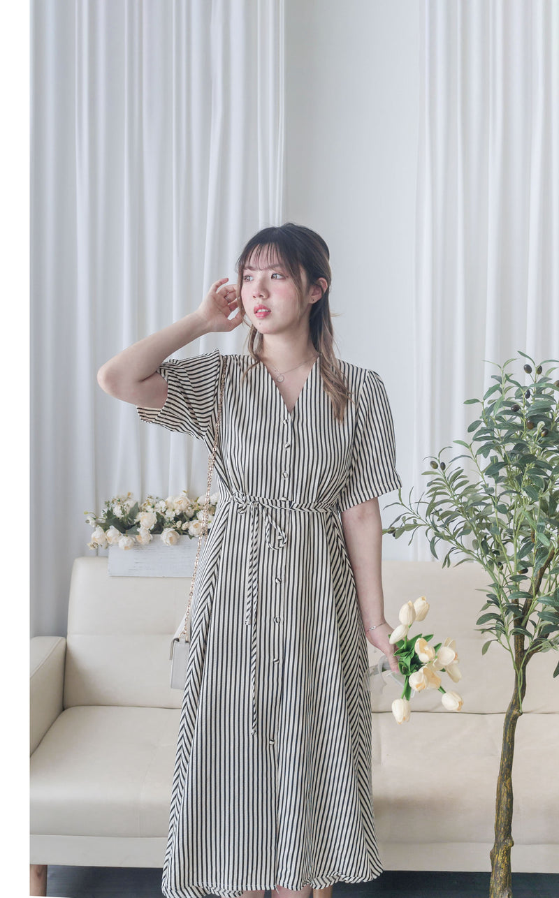 [限量現貨回歸] Stripe Dress 條紋V領連身裙/ DS9931