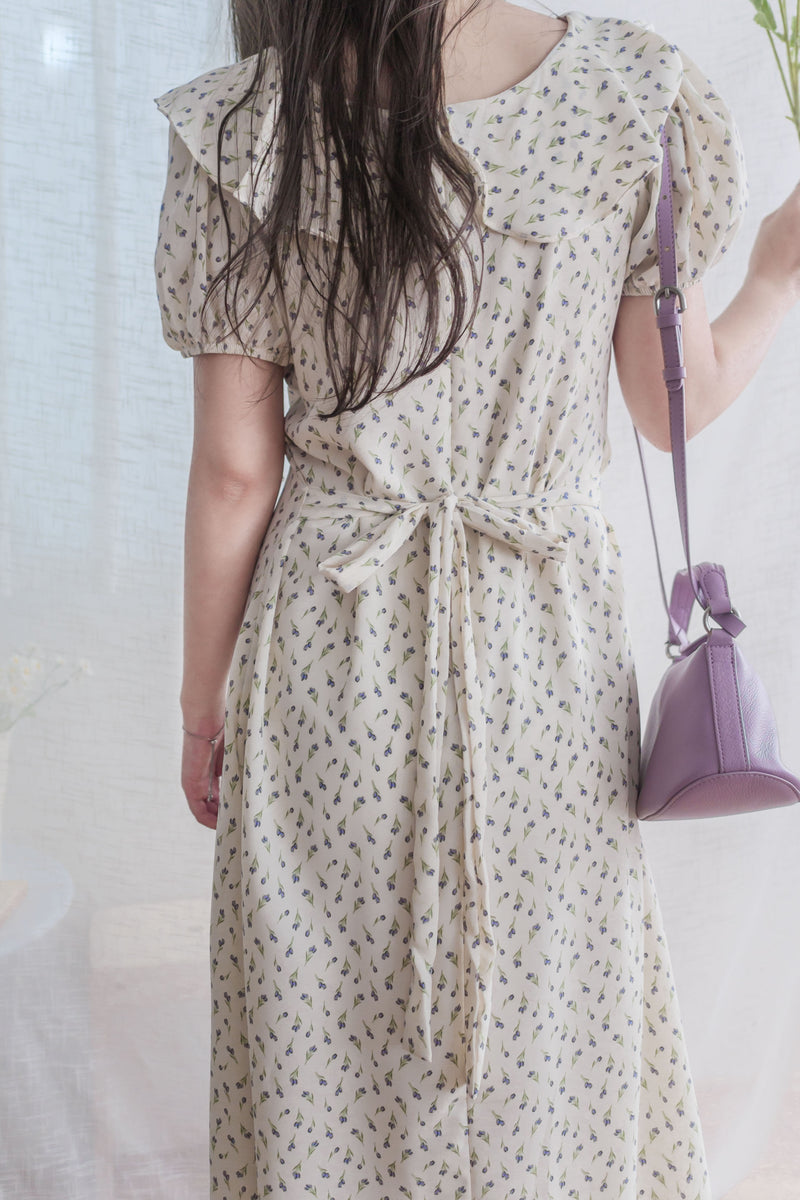 [限量現貨回歸 White］Ruffle Collar Floral Dress  V領荷葉邊碎花顯瘦連身裙/ DS9950