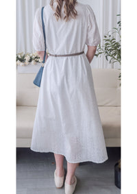[限量現貨回歸 White］Embriodery Dress V領鏤空刺繡舒適連身裙/ DS9954