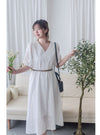 [限量現貨回歸 White］Embriodery Dress V領鏤空刺繡舒適連身裙/ DS9954