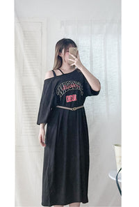 Aesthetic Dress 隨性慵懶雙帶單肩T恤裙/ DS9963
