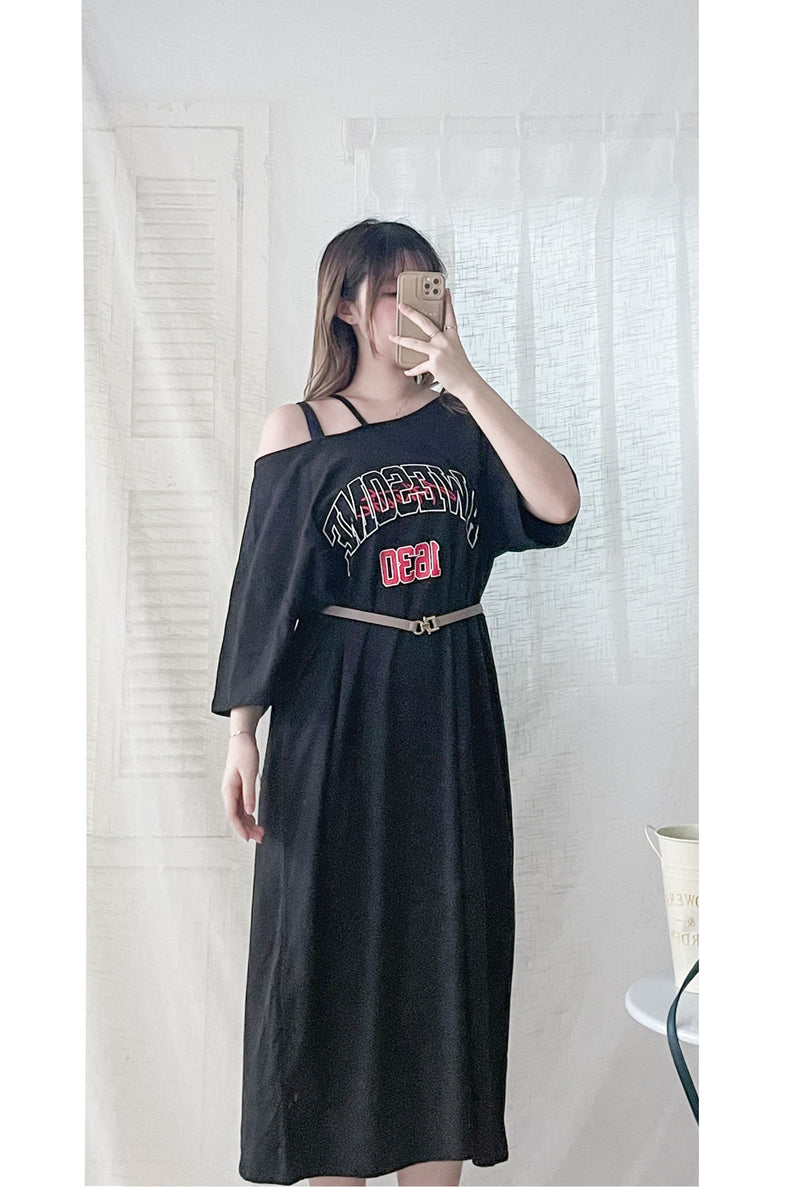 Aesthetic Dress 隨性慵懶雙帶單肩T恤裙/ DS9963