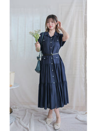 [ 限時重開訂購🕣 ]（連腰帶) Sophisticated Dress 深藍口袋襯衫連身裙/ DS9966
