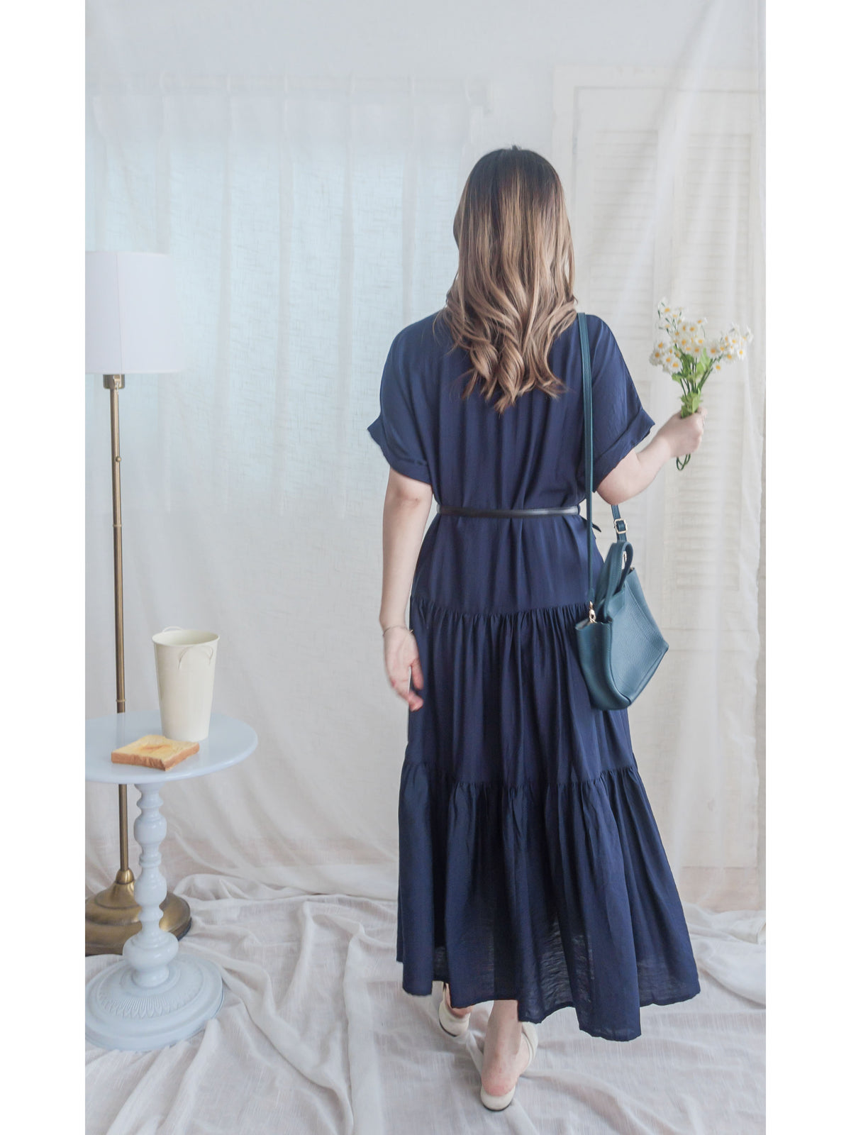[ 限時重開訂購🕣 ]（連腰帶) Sophisticated Dress 深藍口袋襯衫連身裙/ DS9966