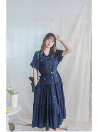 [ 限時重開訂購🕣 ]（連腰帶) Sophisticated Dress 深藍口袋襯衫連身裙/ DS9966