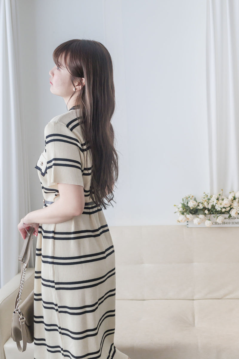 French Knit Dress 法式漫遊針織V領連身裙/ DS9967