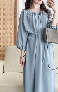 [限量現貨回歸]  Audrey, Dress 淡藍輕優雅Casual入肩線領口連身裙/DS9643